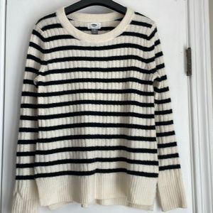 Old Navy Crewneck Sweater Black/Cream Stripe XS